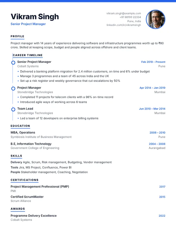 Atlas resume template preview with example content
