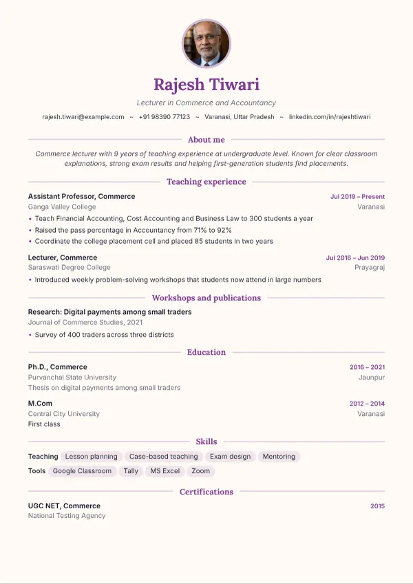 Chalk resume template preview with example content