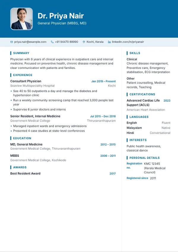 Clinic resume template preview