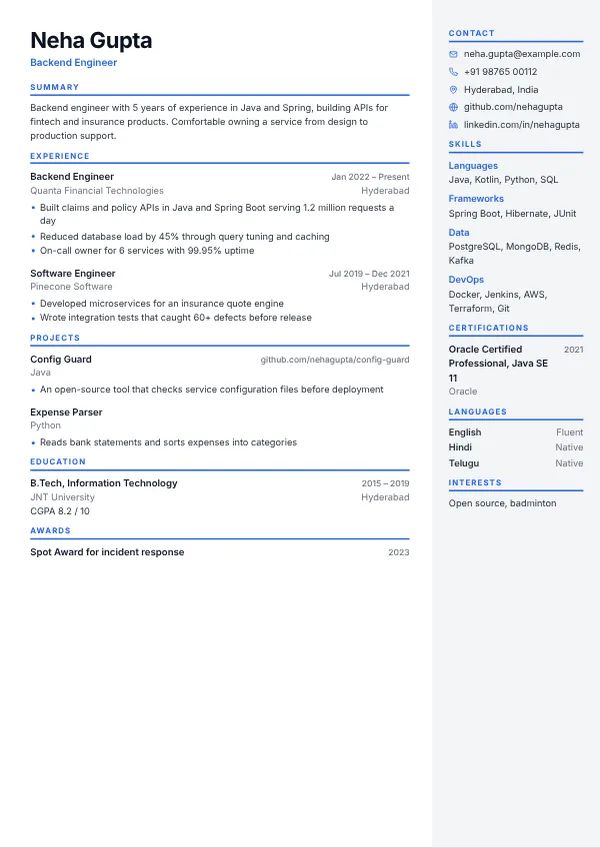 Compact Pro resume template preview