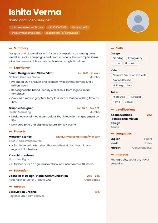 Ember resume template preview