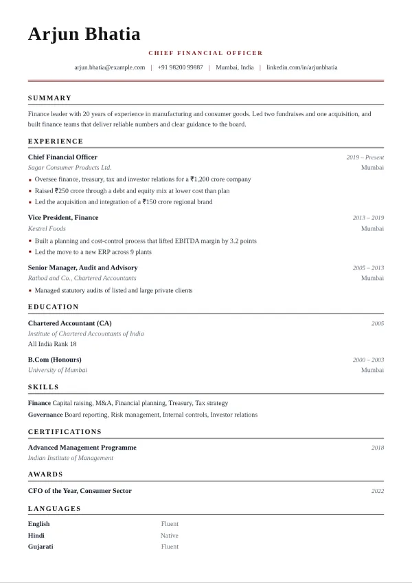 Executive resume template preview