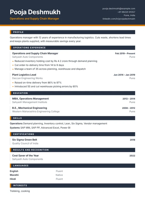 Gearbox resume template preview with example content