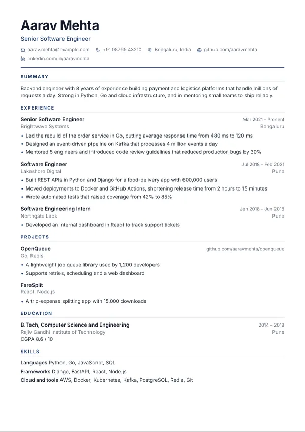 Meridian resume template preview
