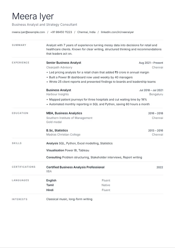 Slate resume template preview with example content