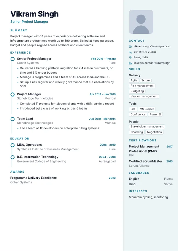 Timeline resume template preview